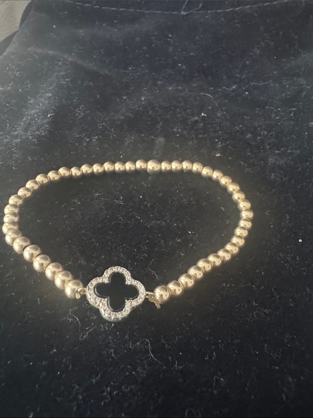 Gold Bead Bracelet with Clover Pavé Charm